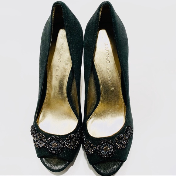 ANTONIO MELANI BLACK METALLIC PEEP TOE PUMPS - Picture 14 of 16